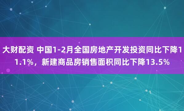 大财配资 中国1-2月全国房地产开发投资同比下降11.1%，新建商品房销售面积同比下降13.5%